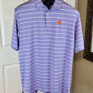 Clemson Lavender Striped Polo Shirt with Logo